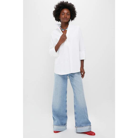 Tuckernuck Blanc Willow Blouse SZ XS Pearl Button Cotton 3/4 Sleeve White Tunic - Picture 3 of 12